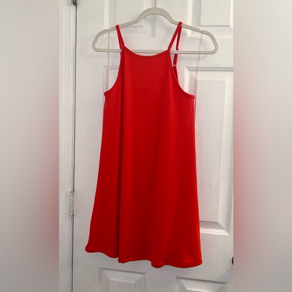 Size small red high neckline solid sleeveless straps layering dress - Picture 2 of 5